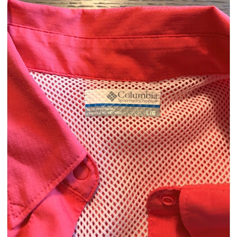 Columbia PFG Mens Sleeveless Fishing Shirt Coral Pink Ripstop Ventilated L/G - Picture 7 of 11